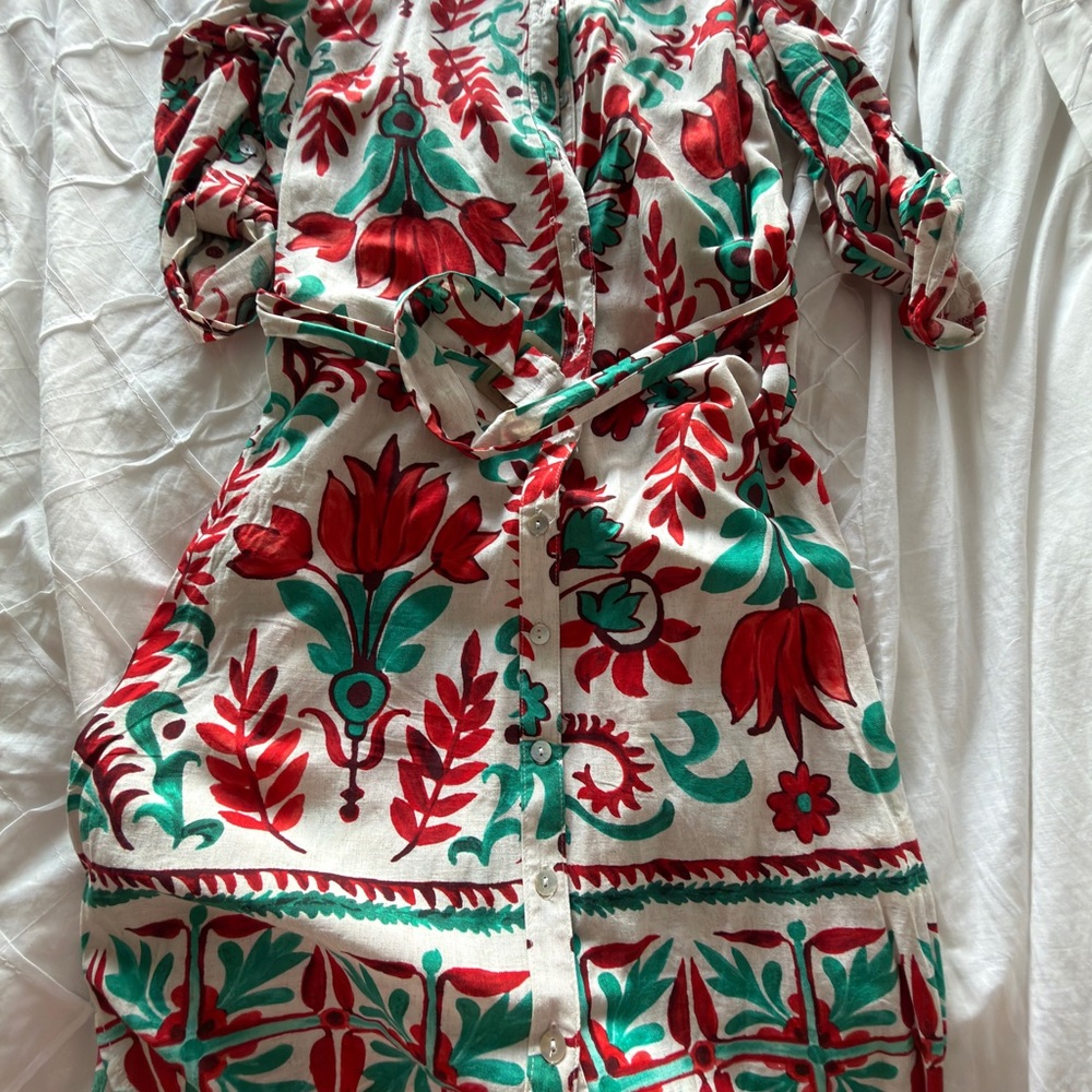Fig and Flower Red and Green Floral Midi Dress